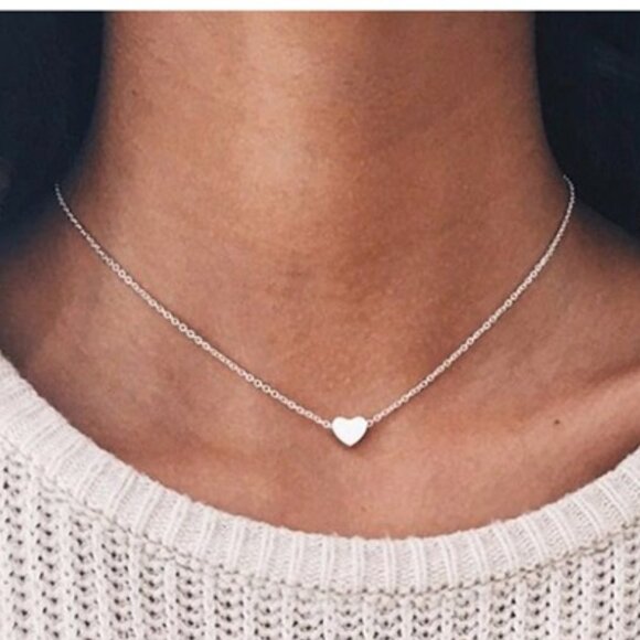 3/$35 Heart Pendant Necklace Stainless Steel Silver Dainty Minimalist Choker - Picture 5 of 5